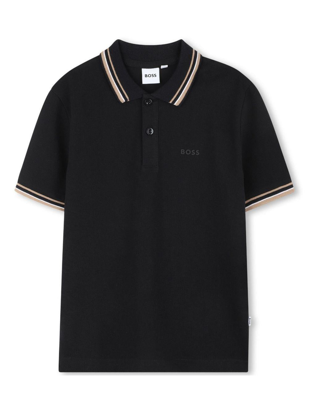 Polo per bambino Boss Kids nero con dettaglio con logo - Rubino Kids