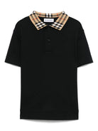 Polo per bambino Burberry Kids nera con colletto con caratteristico motivo Vintage Check - Rubino Kids