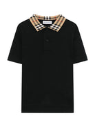 Polo per bambino Burberry Kids nera con colletto con caratteristico motivo Vintage Check - Rubino Kids