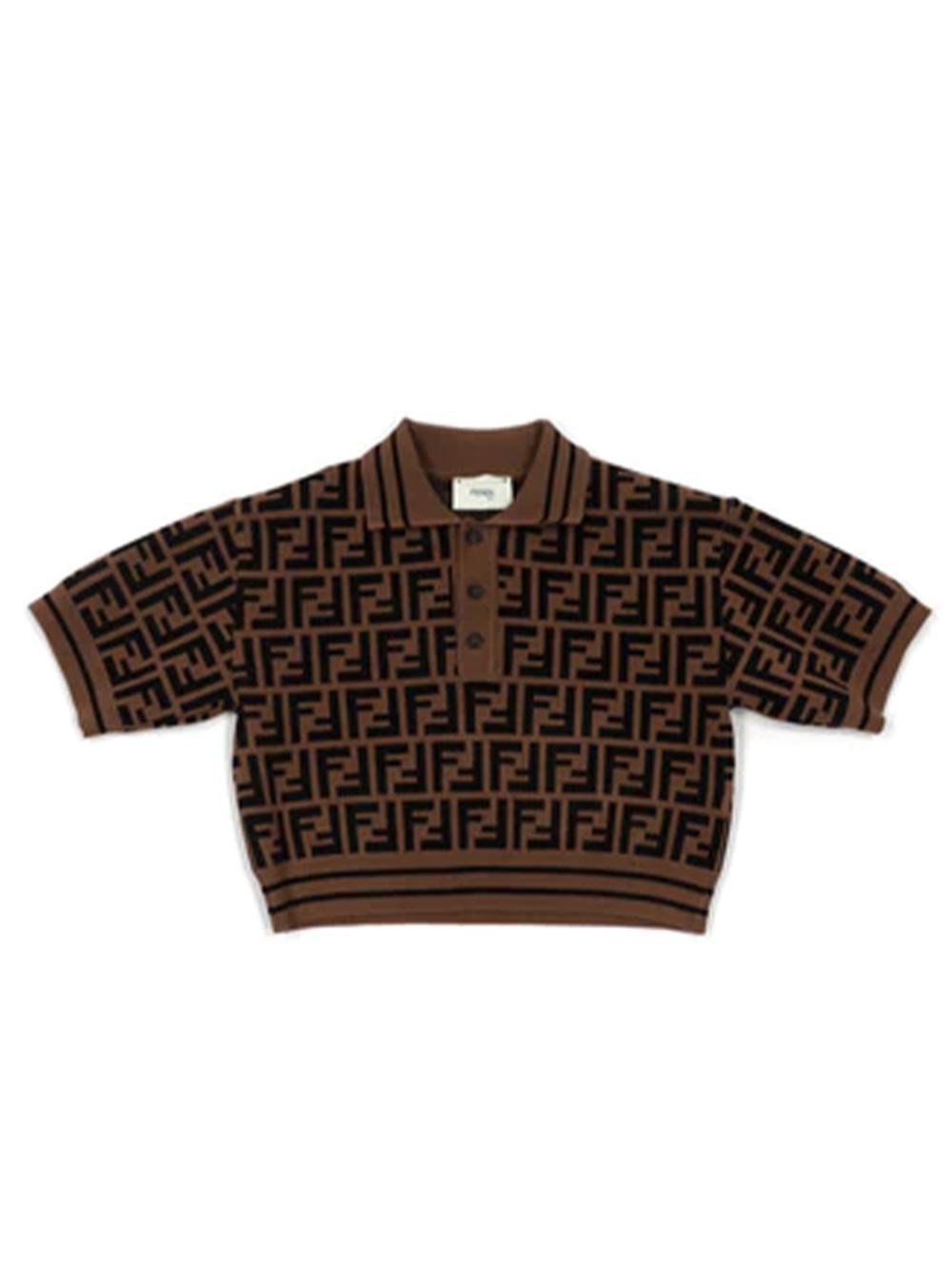 Polo per bambino Fendi Kids marrone con grafica logata - Rubino Kids
