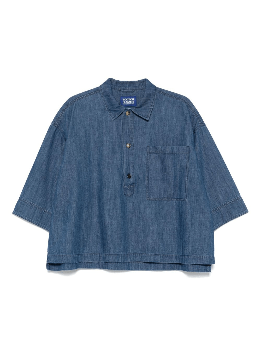 Polo per donna Scotch & Soda in denim con tasca applicata sul petto - Rubino Kids