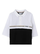 Polo per neonato Boss Kids bianca e nera con design color - block - Rubino Kids