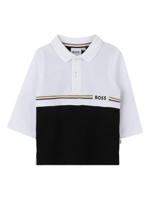 Polo per neonato Boss Kids bianca e nera con design color-block