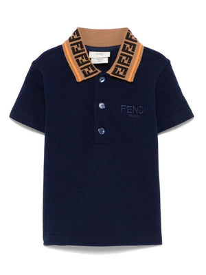 Polo per neonato Fendi Kids blu con colletto a contrasto logato