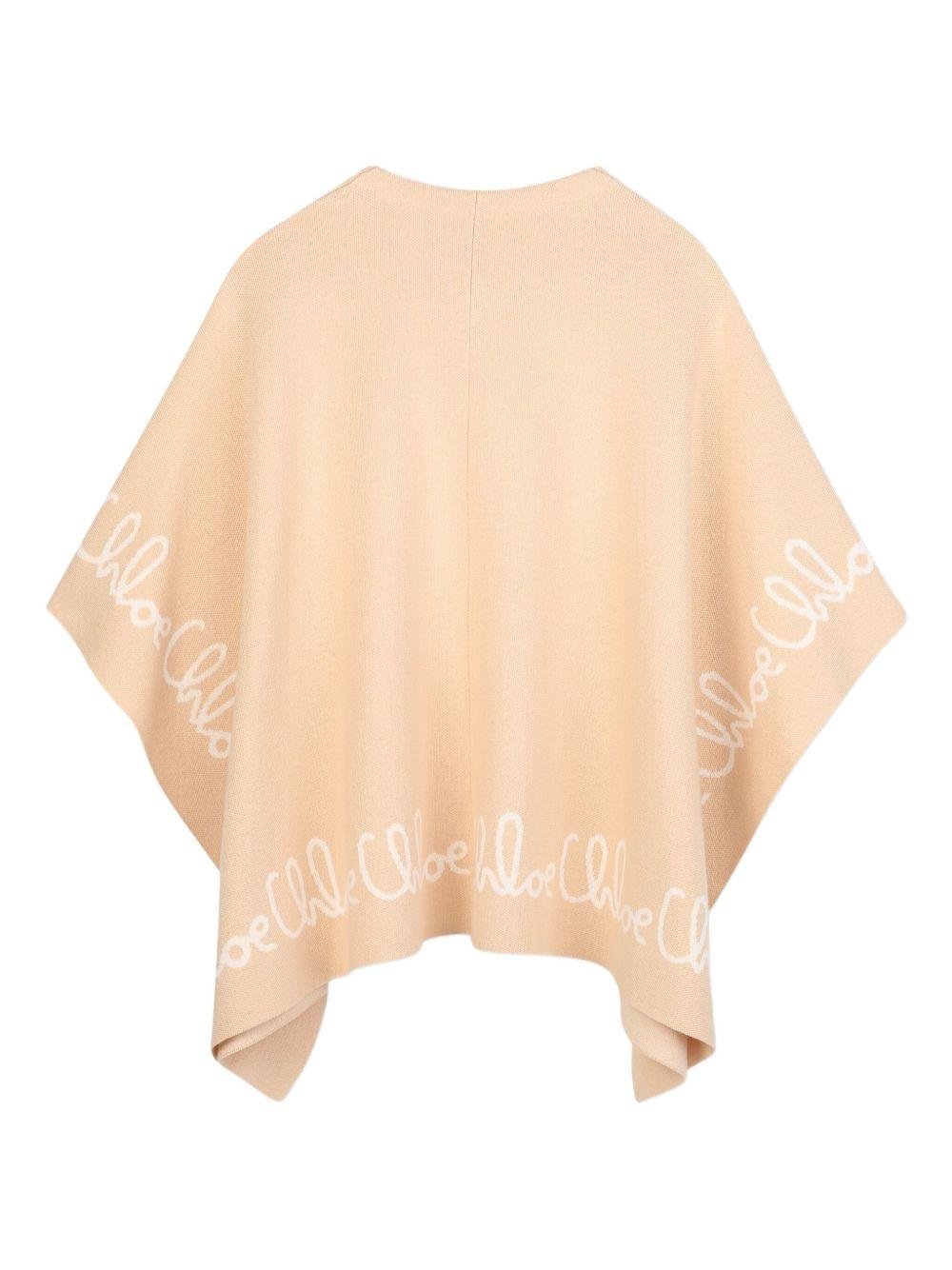Poncho per bambina Chloé Kids beige con ricamo logo oversize - Rubino Kids
