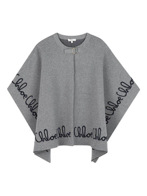 Poncho per bambina Chloé Kids grigio con logo ricamato