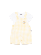 Salopette a quadretti per neonata Moschino Kids giallo con chiusura con bottone - Rubino Kids