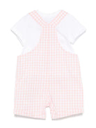 Salopette a quadretti per neonata Moschino Kids rosa con tasca frontale a marsupio - Rubino Kids