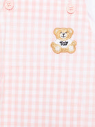 Salopette a quadretti per neonata Moschino Kids rosa con tasca frontale a marsupio - Rubino Kids