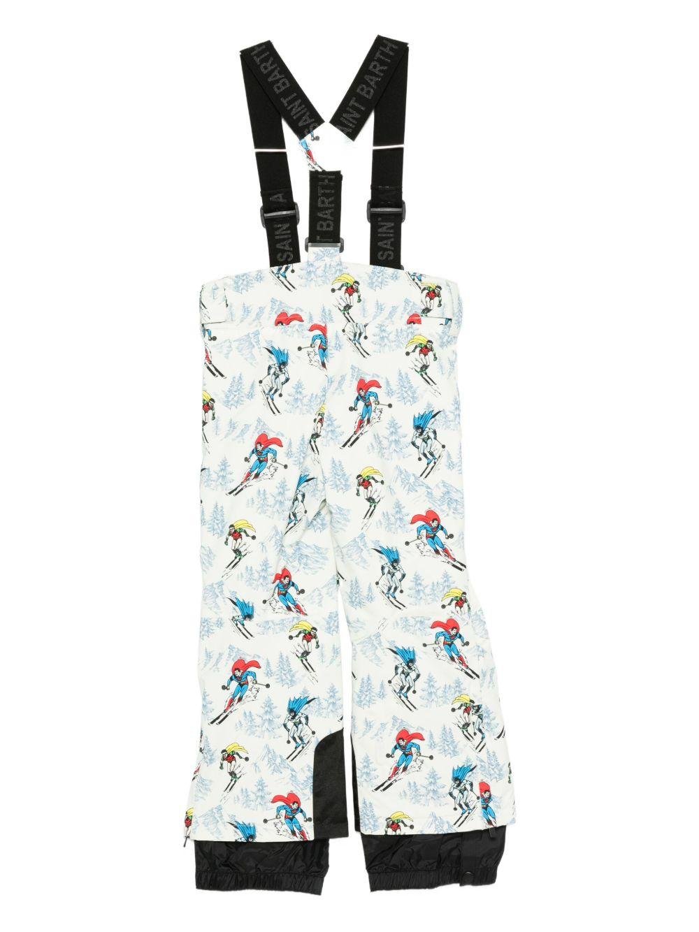 Salopette per bambino MC2 Saint Barth Kids bianca con stampa grafica con supereroi - Rubino Kids