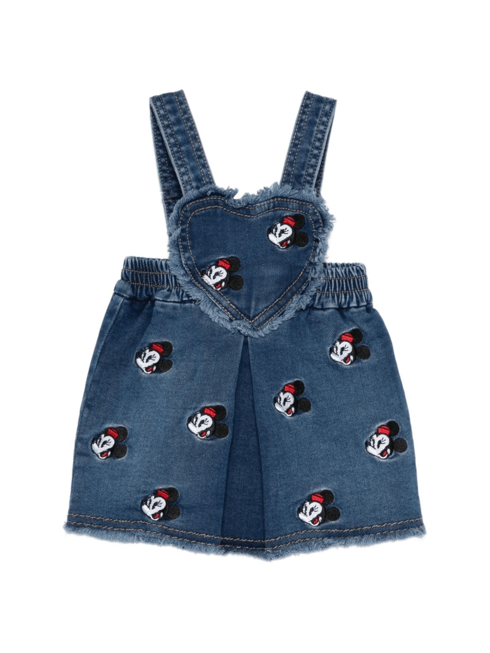 Salopette per neonata Monnalisa denim con ricamo Minnie Mouse - Rubino Kids