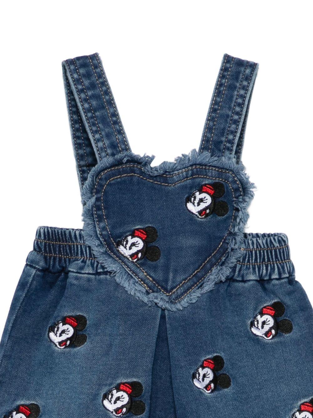 Salopette per neonata Monnalisa denim con ricamo Minnie Mouse - Rubino Kids