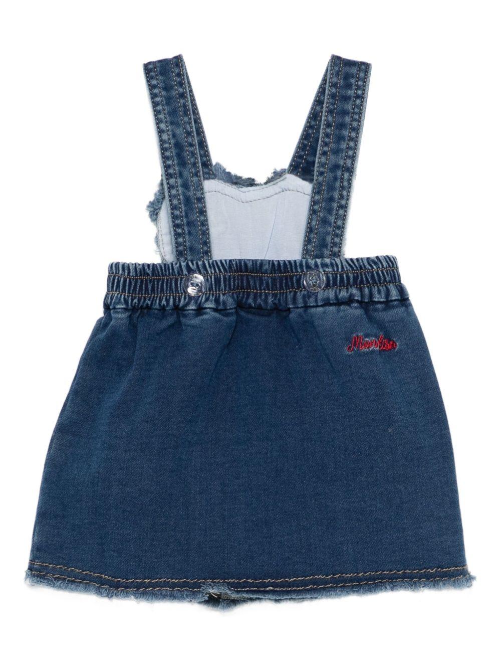 Salopette per neonata Monnalisa denim con ricamo Minnie Mouse - Rubino Kids