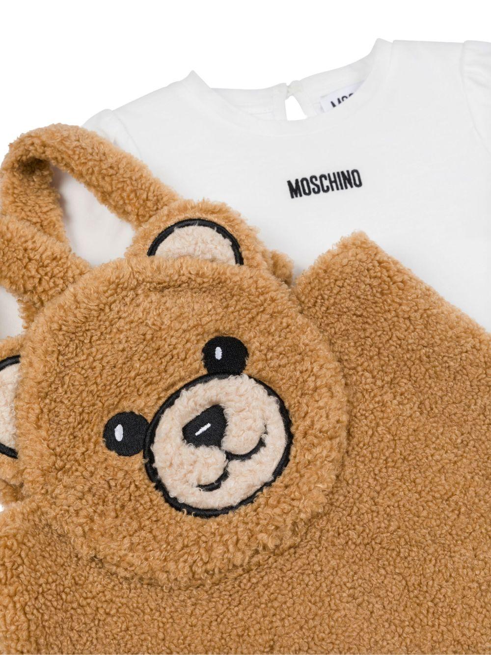 Salopette per neonata Moschino Kids marrone e bianco con applicazione - Rubino Kids