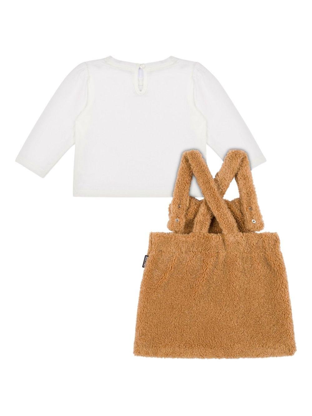 Salopette per neonata Moschino Kids marrone e bianco con applicazione - Rubino Kids