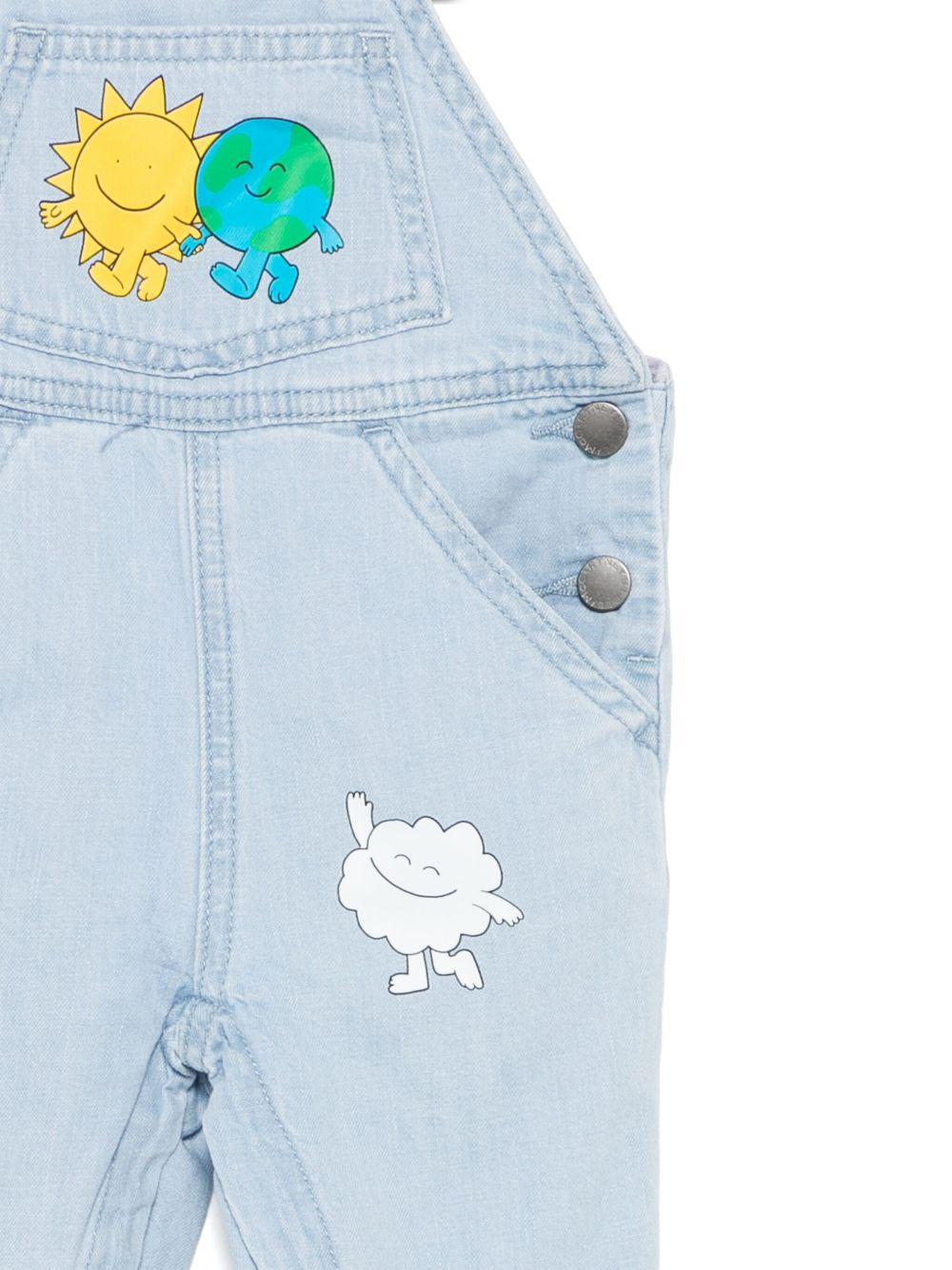 Salopette per neonato Stella McCartney Kids in denim con stampa a motivi - Rubino Kids