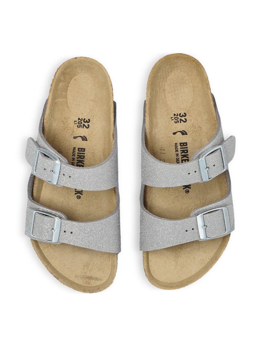Sandali Arizona per bambina Birkenstock Kids color argento con glitter - Rubino Kids