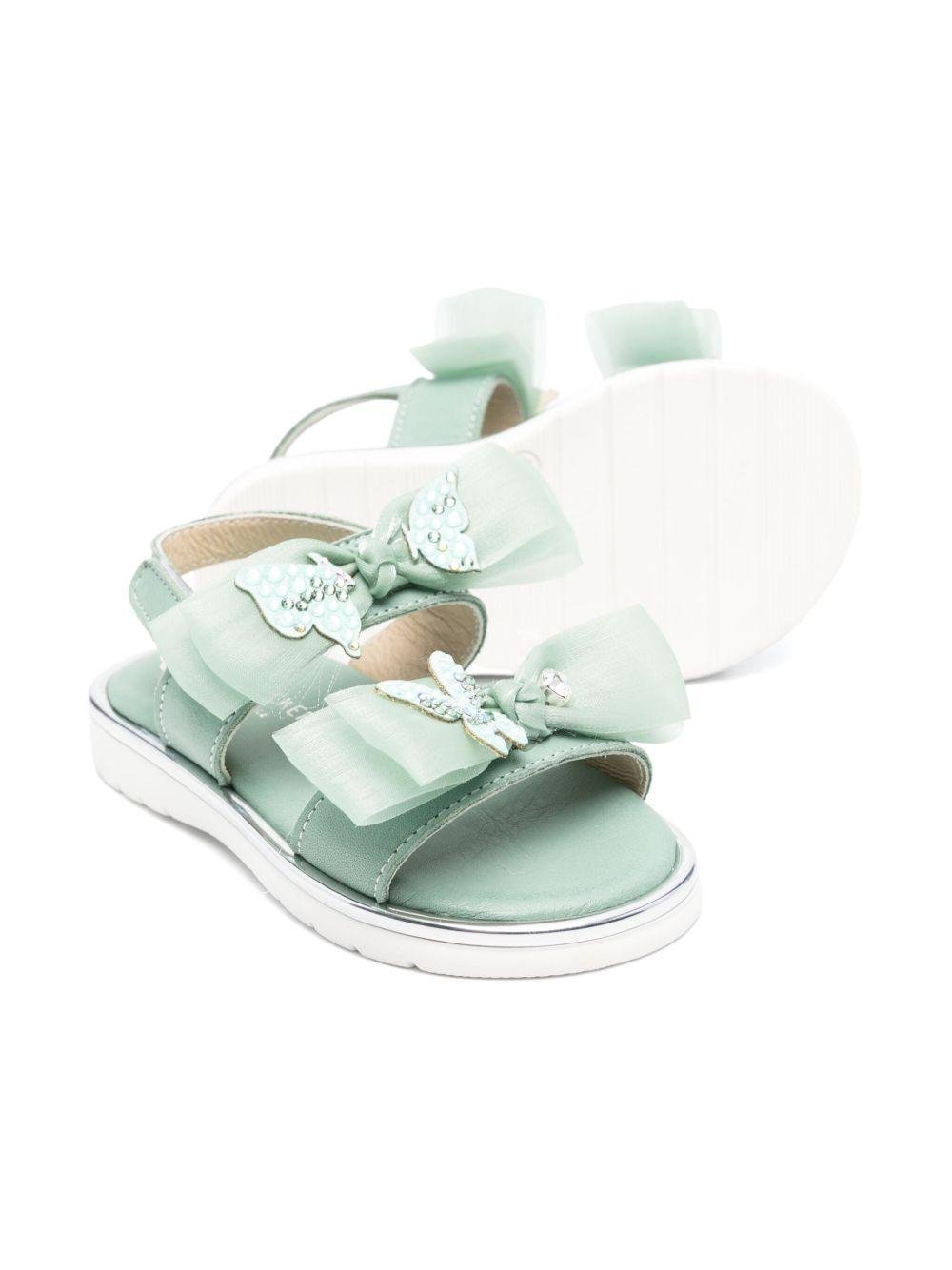 Sandali per bambina BabyWalker verde con fiocco e soletta in pelle con logo - Rubino Kids