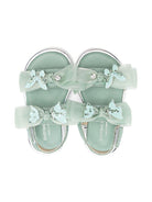 Sandali per bambina BabyWalker verde con fiocco e soletta in pelle con logo - Rubino Kids