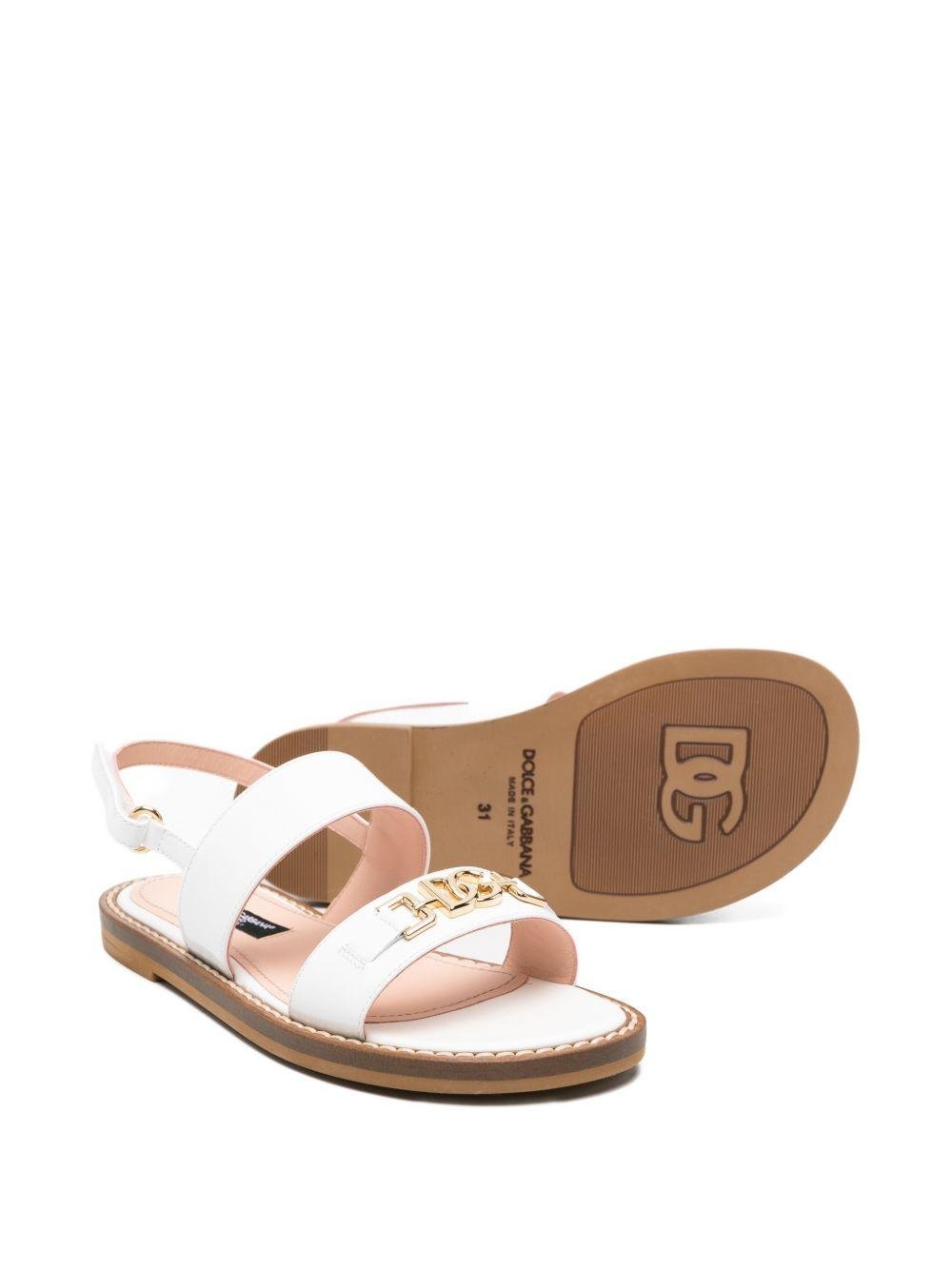 Sandali per bambina Dolce & Gabbana Kids bianche con logo dorato sul davanti - Rubino Kids