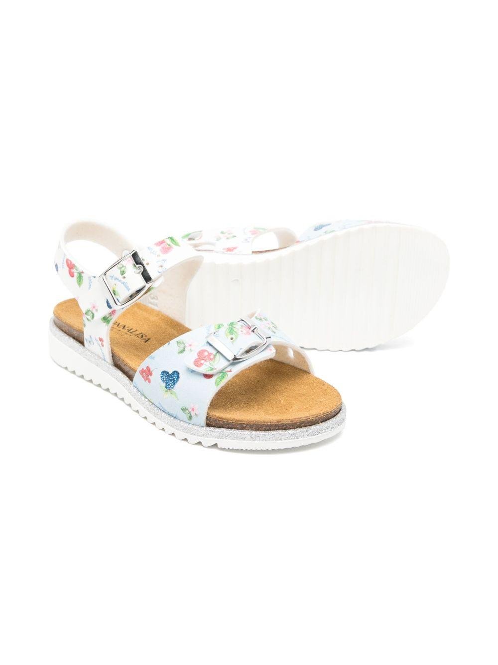 Sandali per bambina Monnalisa azzurro con stampa frutta all - over - Rubino Kids