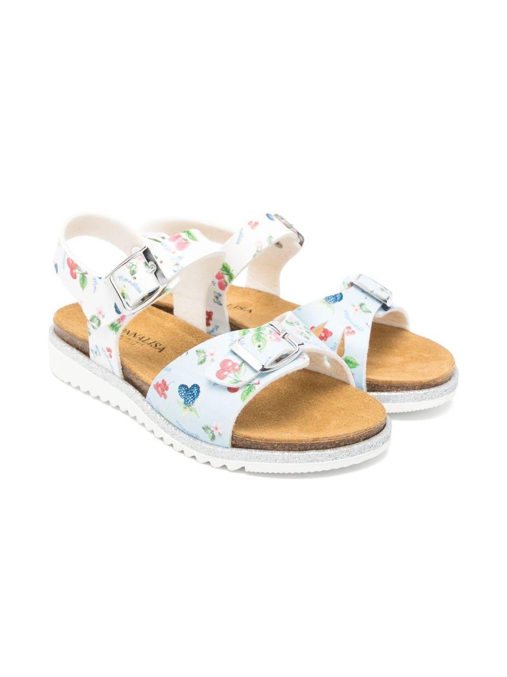 Sandali per bambina Monnalisa azzurro con stampa frutta all - over - Rubino Kids