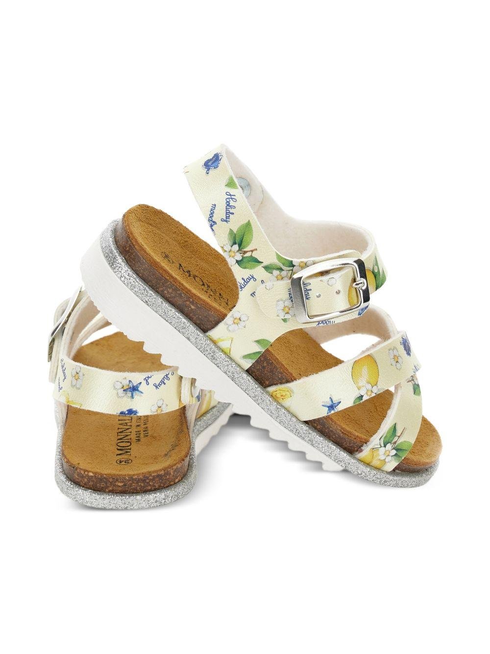 Sandali per bambina Monnalisa bianchi con stampa a fiori - Rubino Kids