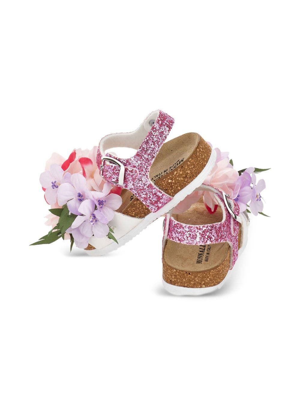 Sandali per bambina Monnalisa bianco e rosa con dettaglio glitter - Rubino Kids