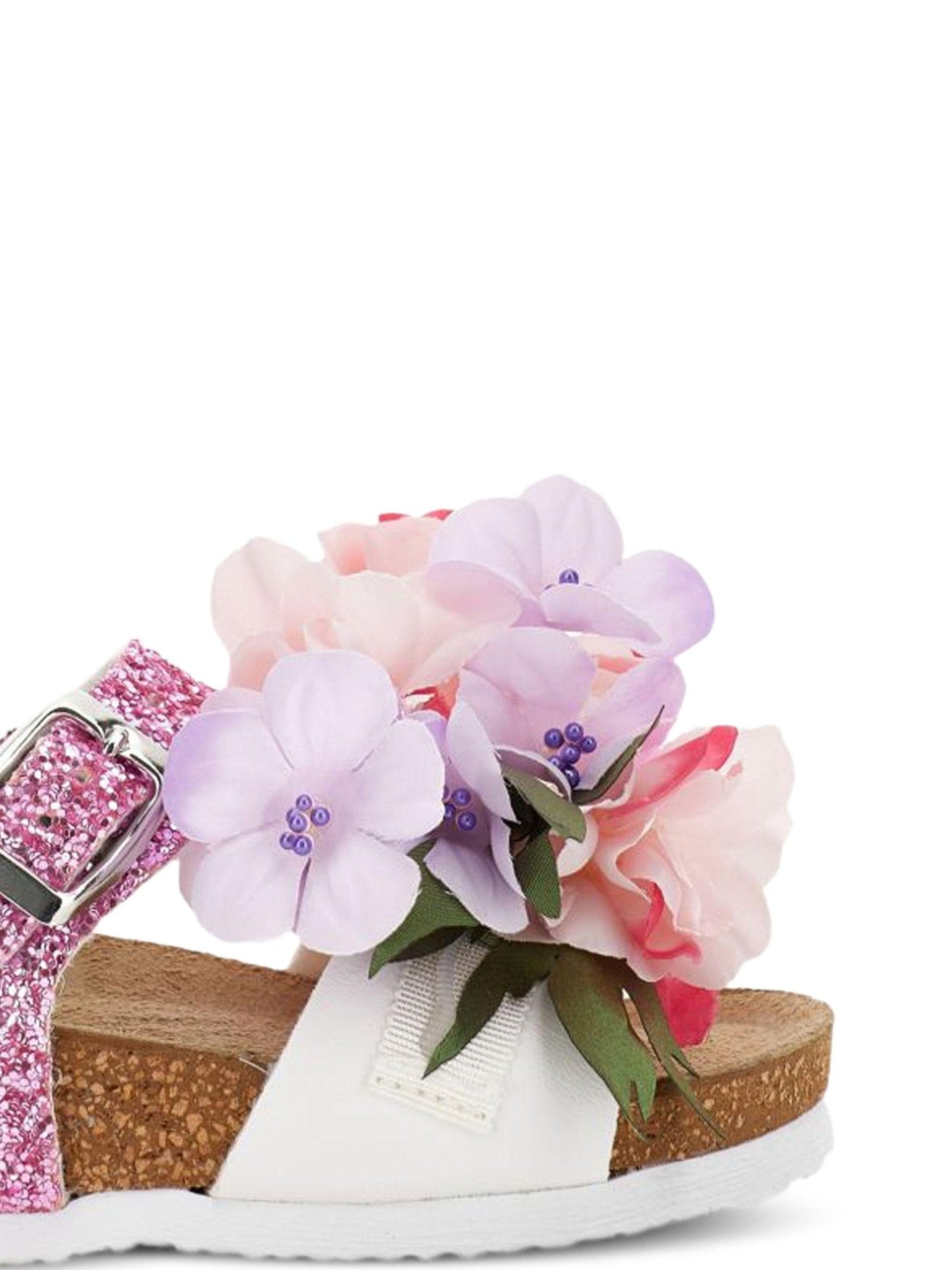 Sandali per bambina Monnalisa bianco e rosa con dettaglio glitter - Rubino Kids