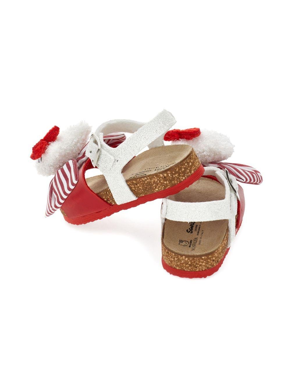 Sandali per bambina Monnalisa bianco e rosso con fiocco e dettaglio Hello Kitty - Rubino Kids