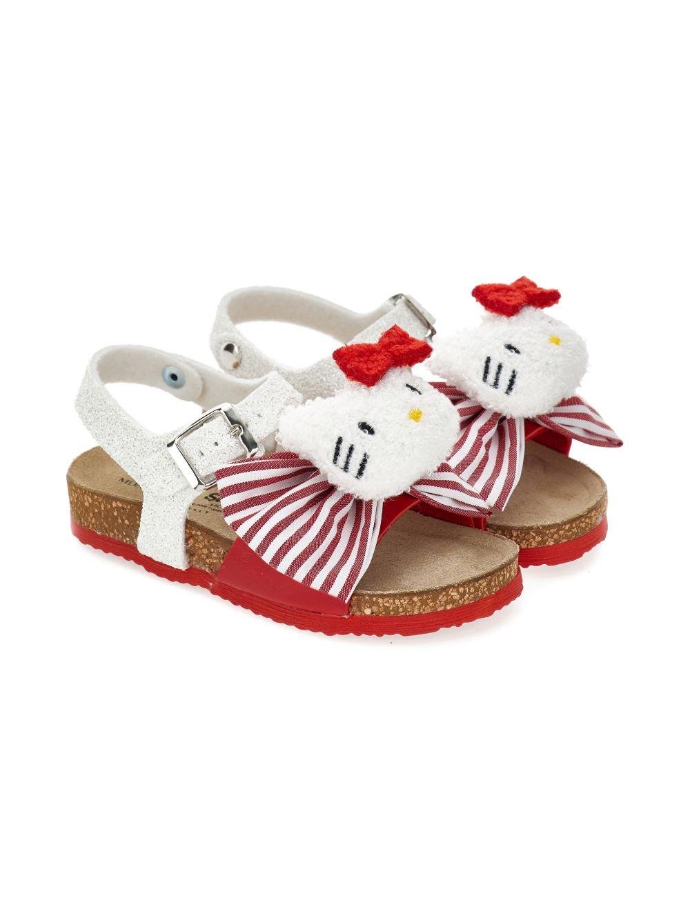 Sandali per bambina Monnalisa bianco e rosso con fiocco e dettaglio Hello Kitty - Rubino Kids