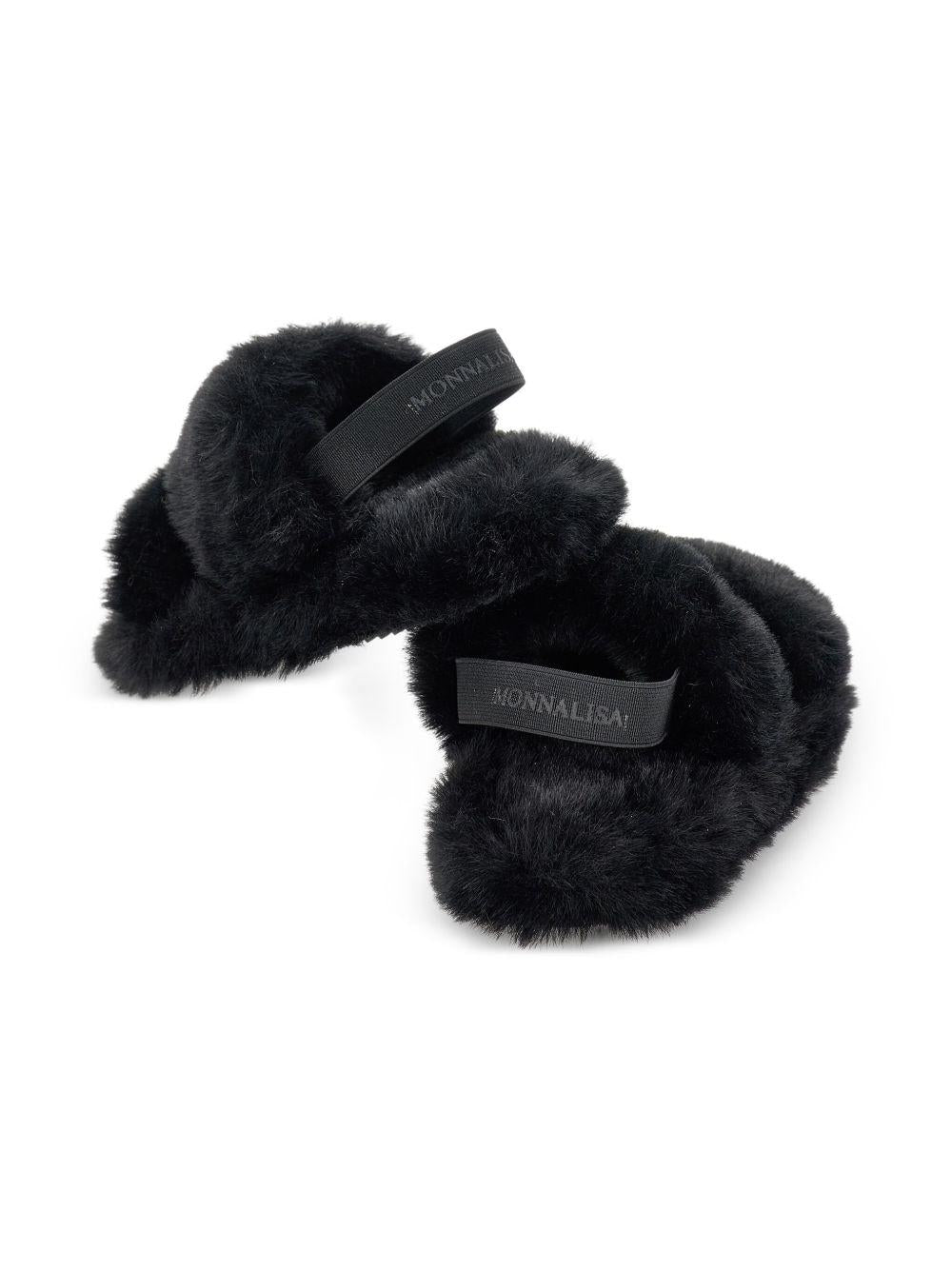 Sandali per bambina Monnalisa nero in pelliccia sintetica - Rubino Kids