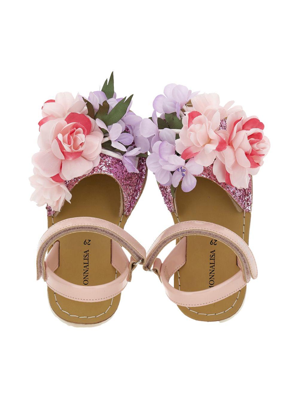 Sandali per bambina Monnalisa rosa con applicazione fiori - Rubino Kids