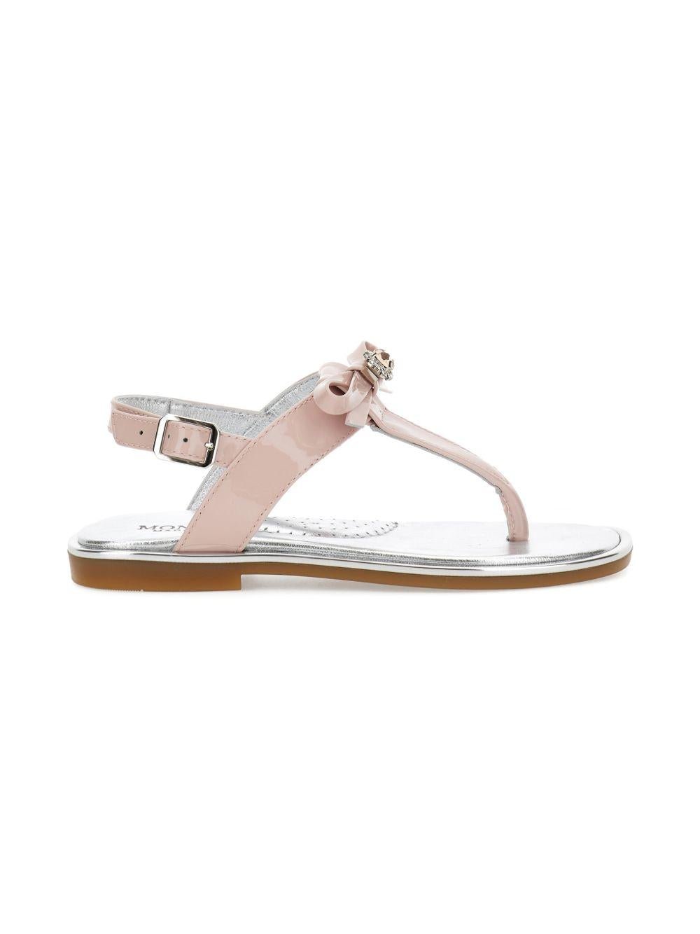 Sandali per bambina Monnalisa rosa con cinturino a T e fiocco - Rubino Kids