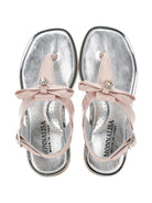 Sandali per bambina Monnalisa rosa con cinturino a T e fiocco - Rubino Kids