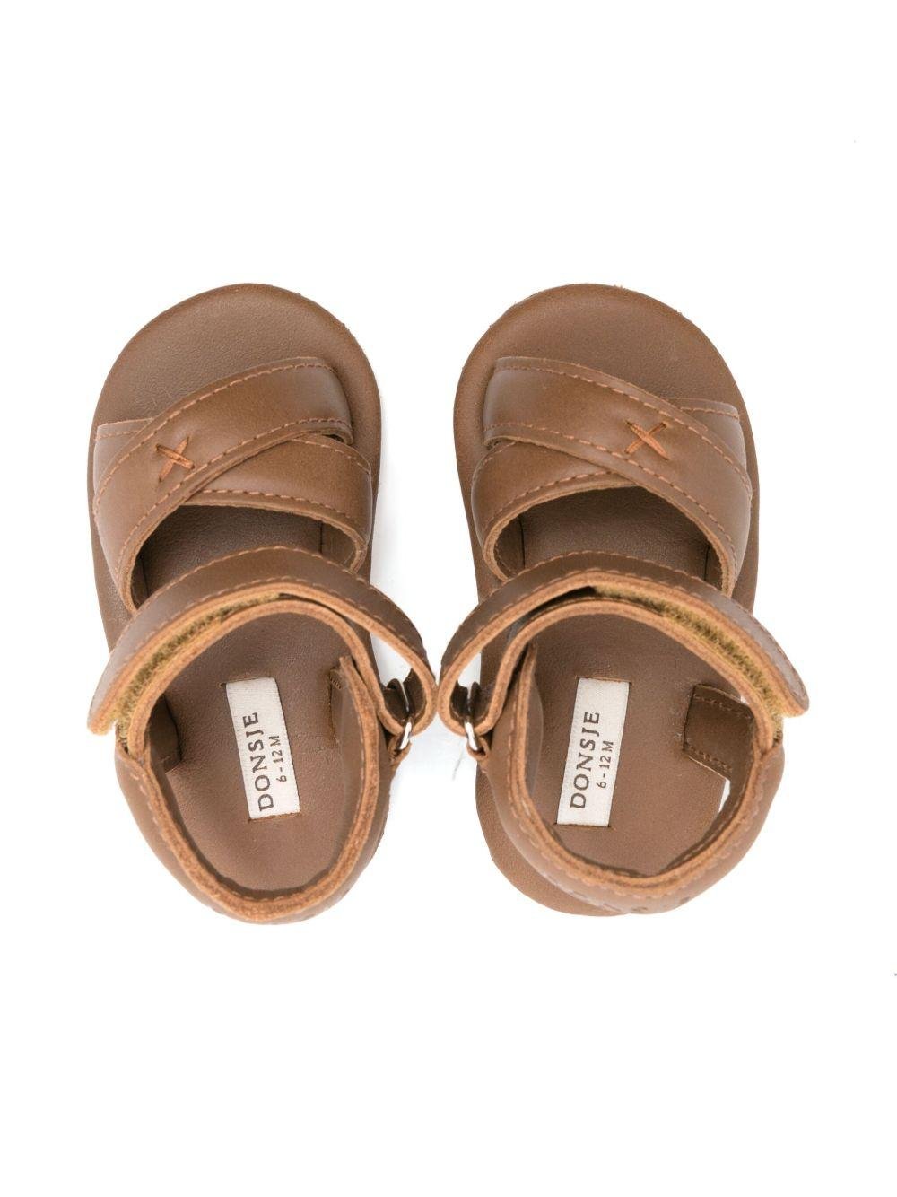 Sandali per neonato Donsje Tobi marrone con chiusura frontale a strappo - Rubino Kids