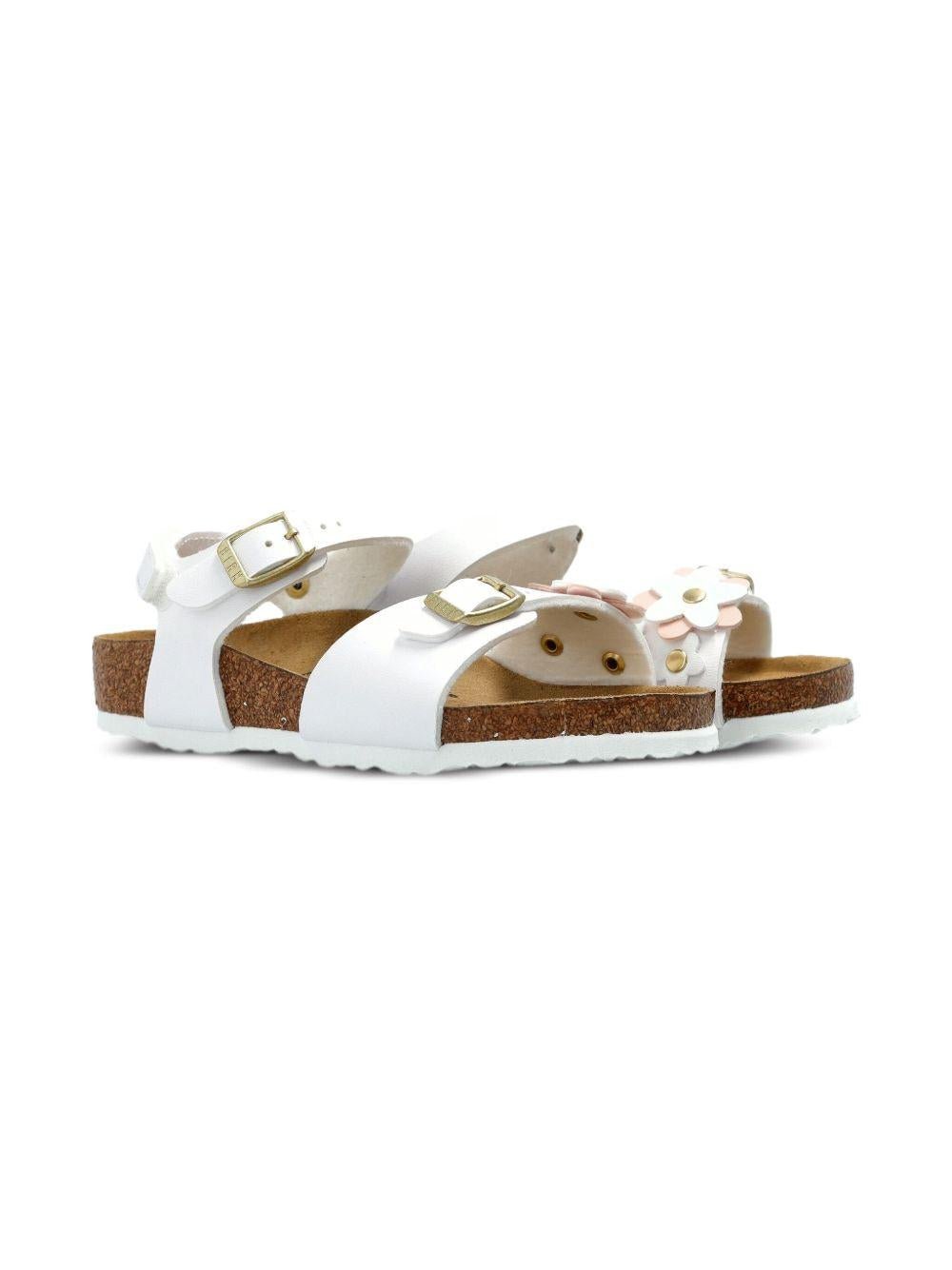 Sandali Rio per bambina Birkenstock Kids bianca con dettaglio applicazione fiore - Rubino Kids