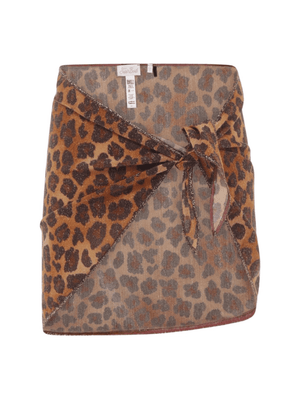 Sarong copricostume per bambina Mc2 Saint Barth Kids marrone leopardato con effetto lurex e design a portafoglio