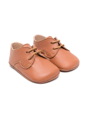 Eli1957 brown first steps shoes for newborns with leather insole and logo