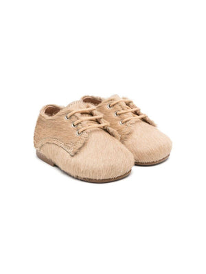 Scarpe primi passi per neonato Eli1957 beige in pelliccia con lacci