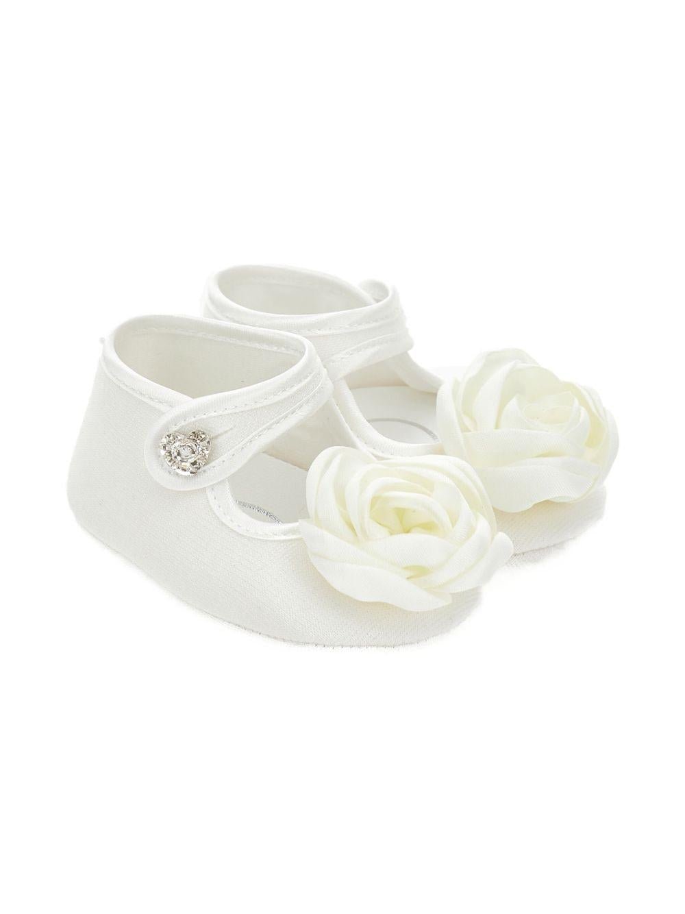 Scarpine per neonata Monnalisa bianco con decorazione a fiori - Rubino Kids