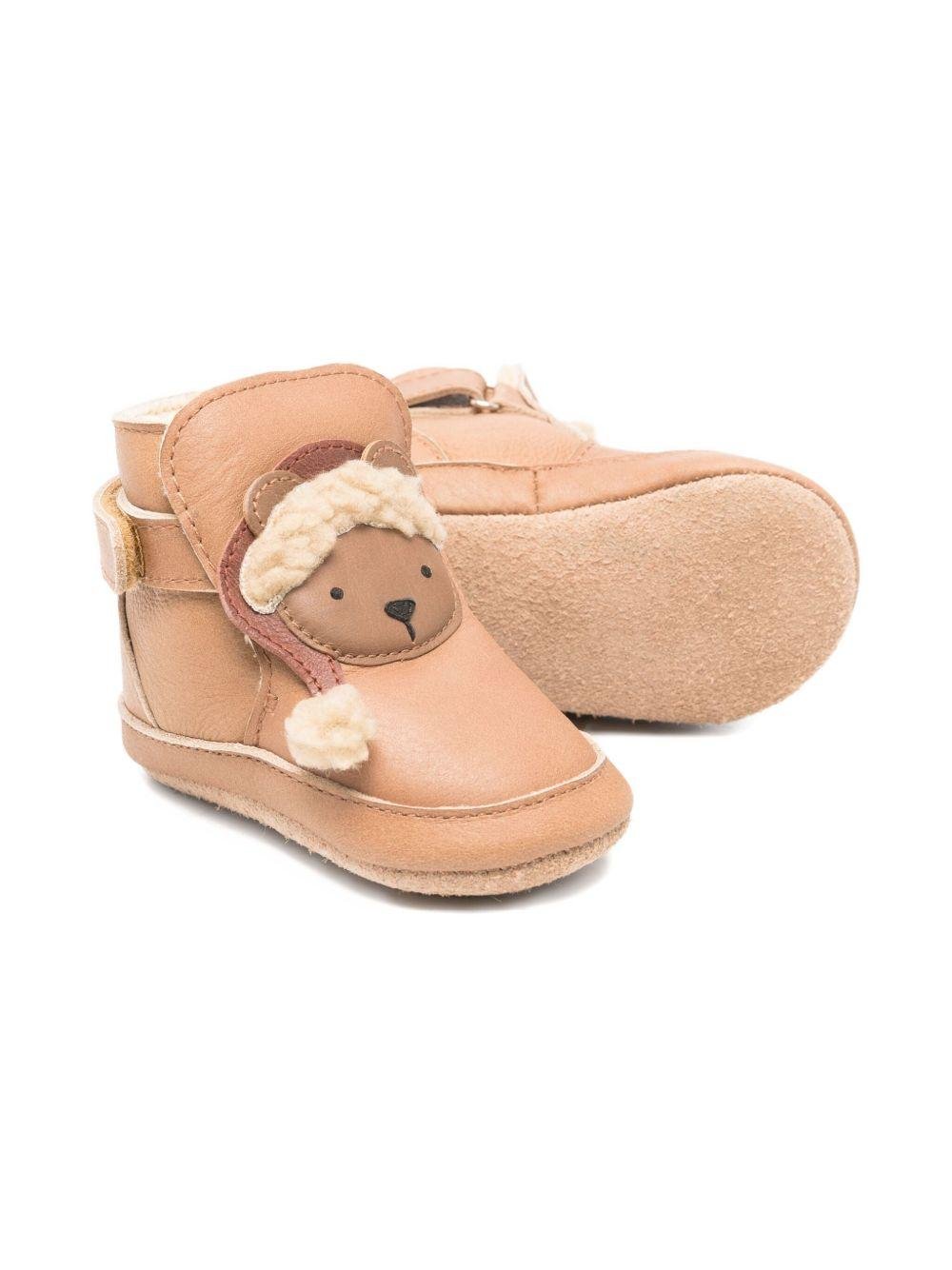 Scarpine per neonati Donsje beige con applicazione orso di Natale - Rubino Kids
