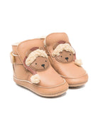 Scarpine per neonati Donsje beige con applicazione orso di Natale - Rubino Kids