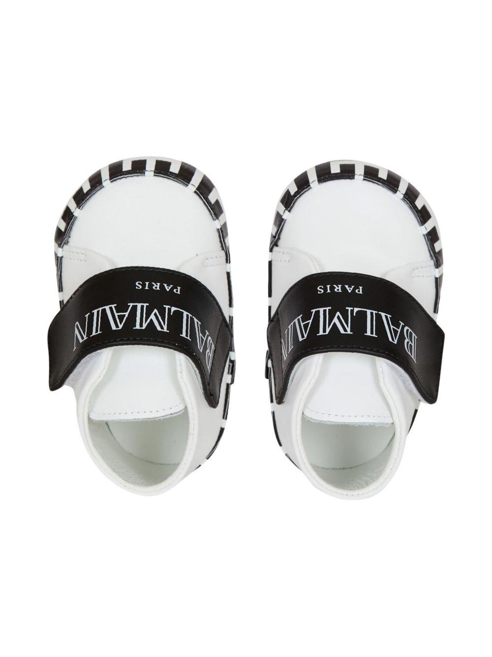 Scarpine primi passi per neonati Balmain Kids bianco e nere con cinturino con logo - Rubino Kids