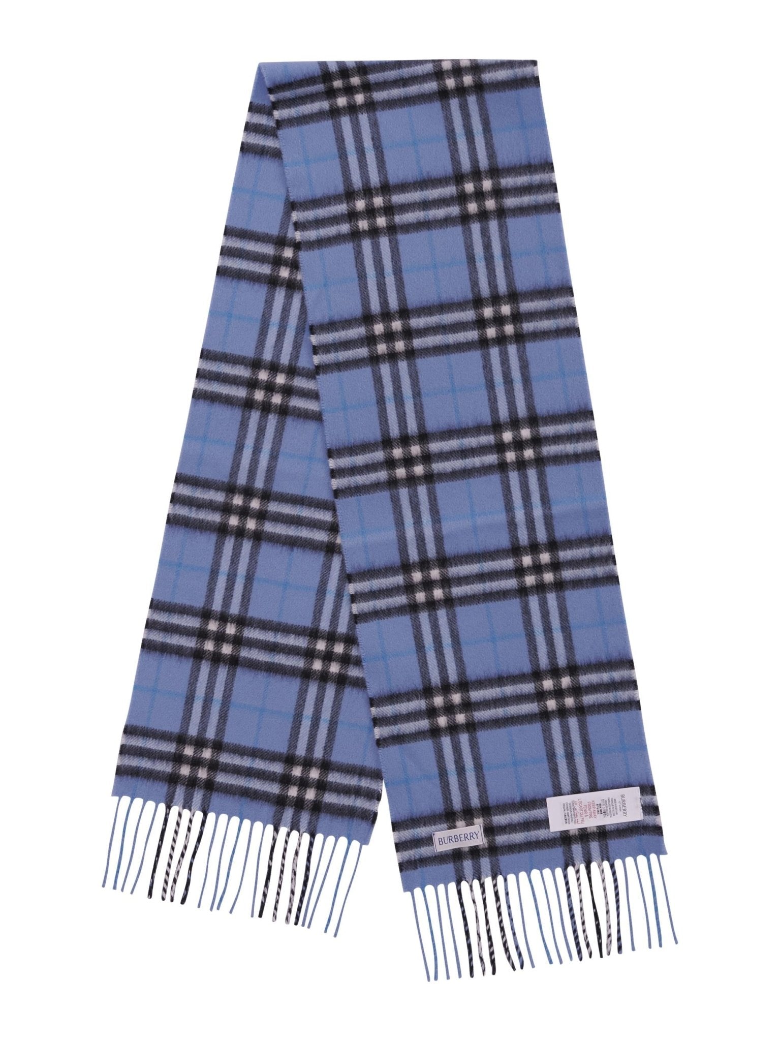 Sciarpa per bambino Burberry Kids blu con quadri a frangia - Rubino Kids