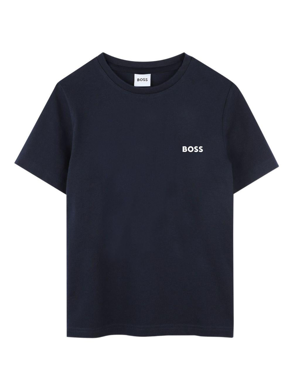 Set 2 T-shirt Boss Kids blu/bianca con stampa logo - Rubino Kids