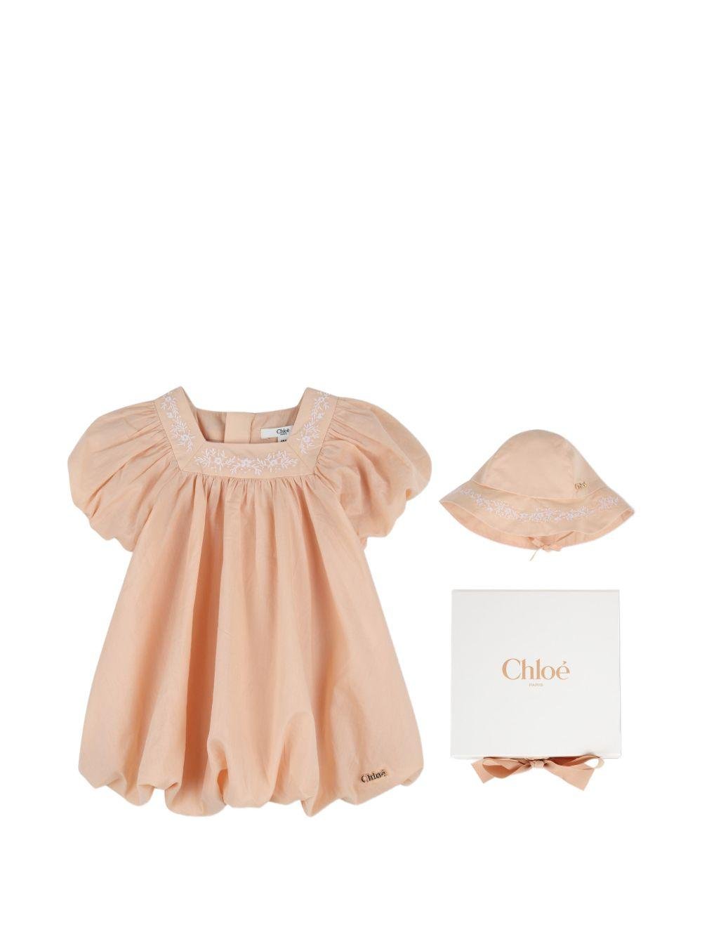 Set abito e cappellino per neonata Chloé Kids rosa con ricamo floreale - Rubino Kids