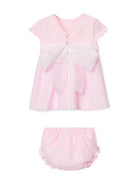 Set abito in tulle point d'esprit (2 pezzi) per neonata Paz Rodriguez rosa con dettaglio fiocco - Rubino Kids