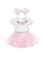 Set abito per bambina Monnalisa bianco con stampa a fiori - Rubino Kids