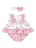 Set abito per neonata Monnalisa bianco a fiori con ruches - Rubino Kids